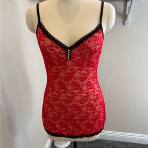 Red Lace Camisole with Black Trim